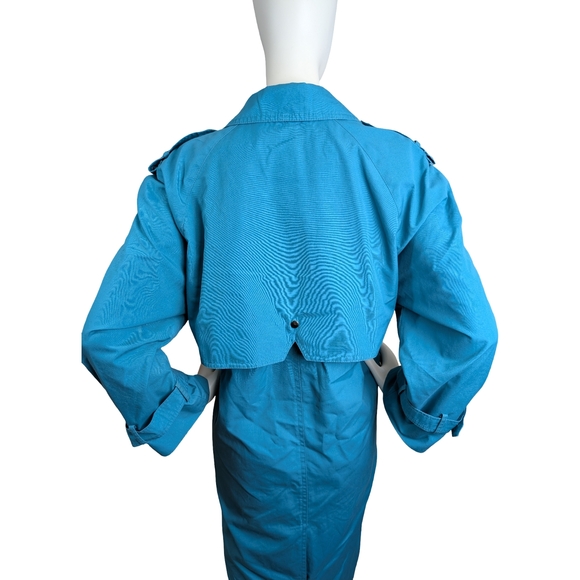 Vintage Teal Double-Breasted Trench Coat | 80s/90s VIPetites | Size M–L - Picture 7 of 8